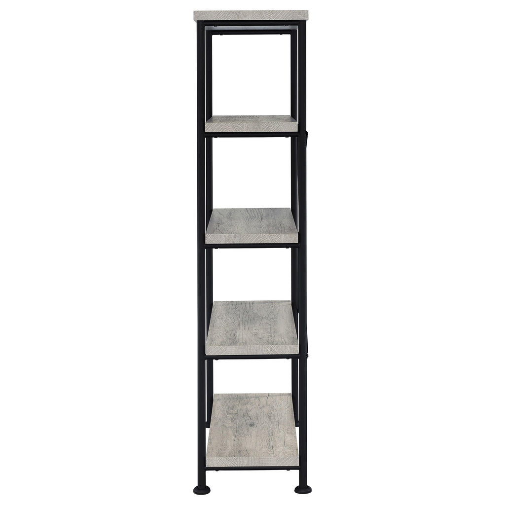 Coaster Home Furnishings Analiese Rustic Industrial 4-Tier Bookcase Etagere Bookshelf Office Storage Book Shelf Engineered Eco-Friendly Wood Look Laminate Sturdy Black Steel Base Grey Driftwood 801546