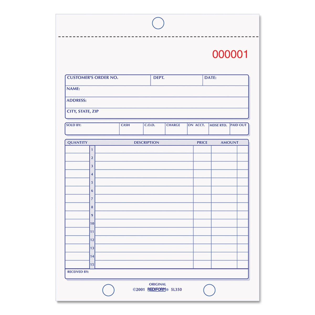 Rediform 5L350 Sales Book 5 1/2 X 7 7/8 Three-Part Carbonless 50 Sets/Book