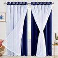 Hiasan Blackout Curtains with Sheer Overlay 84 Inches Long, Thermal Insulated Double Layer Window Curtains for Bedroom, Living R