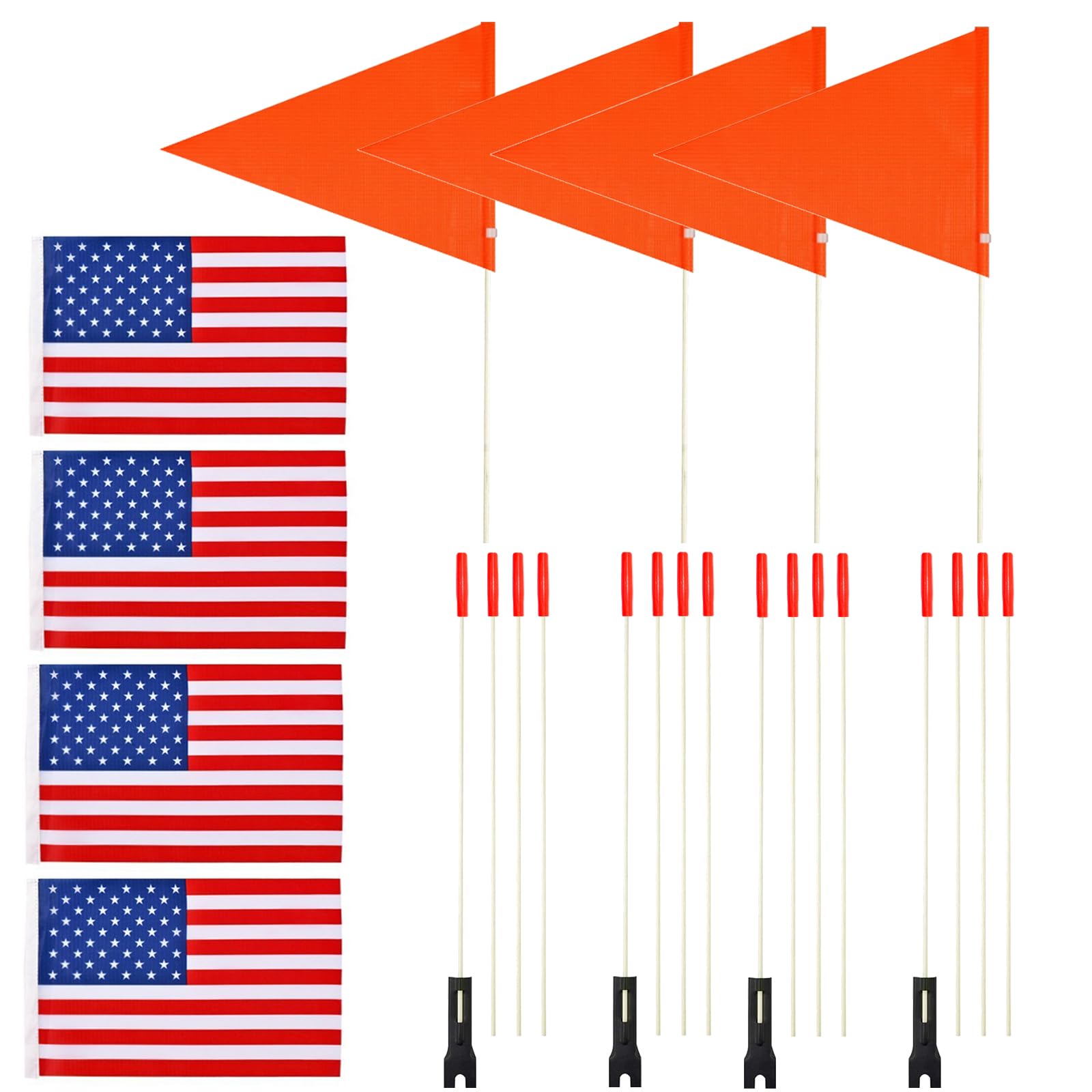 4 Pcs Upgraded Bike Flags With Pole 6 Feet High Visibility Orange Flags With Heavy Duty Fiberglass Flag Pole, Orange Flag And Am