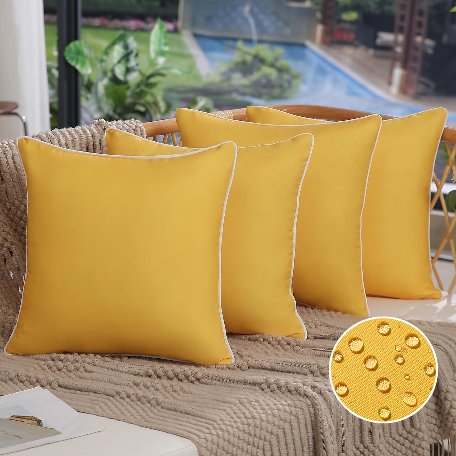 Dfxsz Outdoor Pillow Covers 20X20 Inch Set Of 4 Square Pure Yellow Couch Pillow Covers Outdoor Summer Waterproof Pillow Covers D