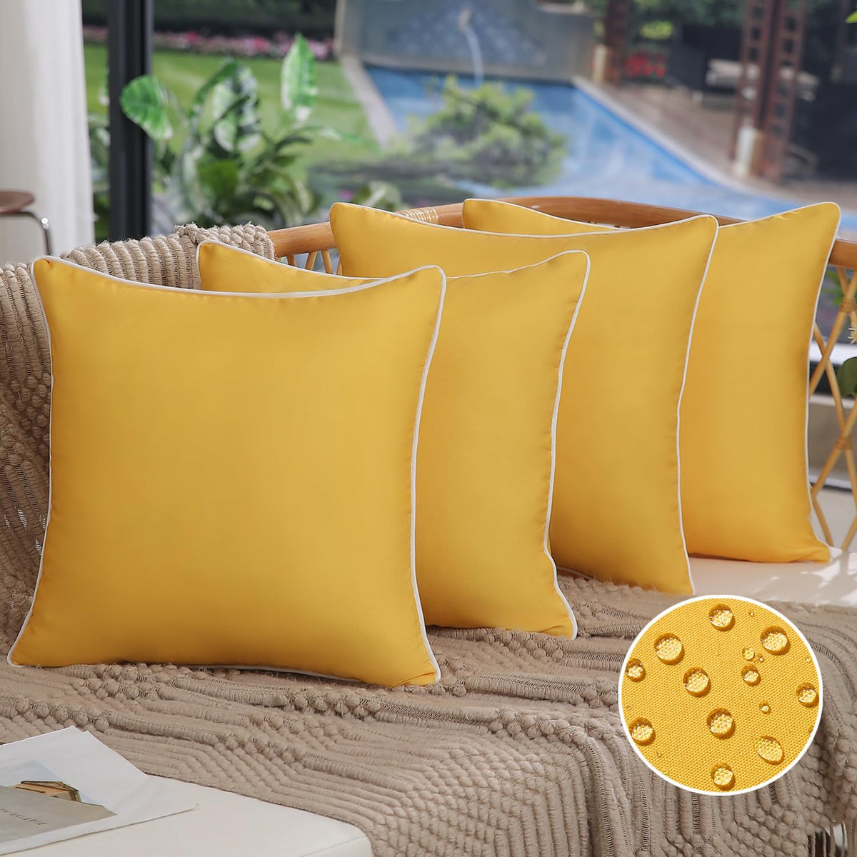 Dfxsz Outdoor Pillow Covers 16X16 Inch Set Of 4 Square Pure Yellow Couch Pillow Covers Outdoor Summer Waterproof Pillow Covers D