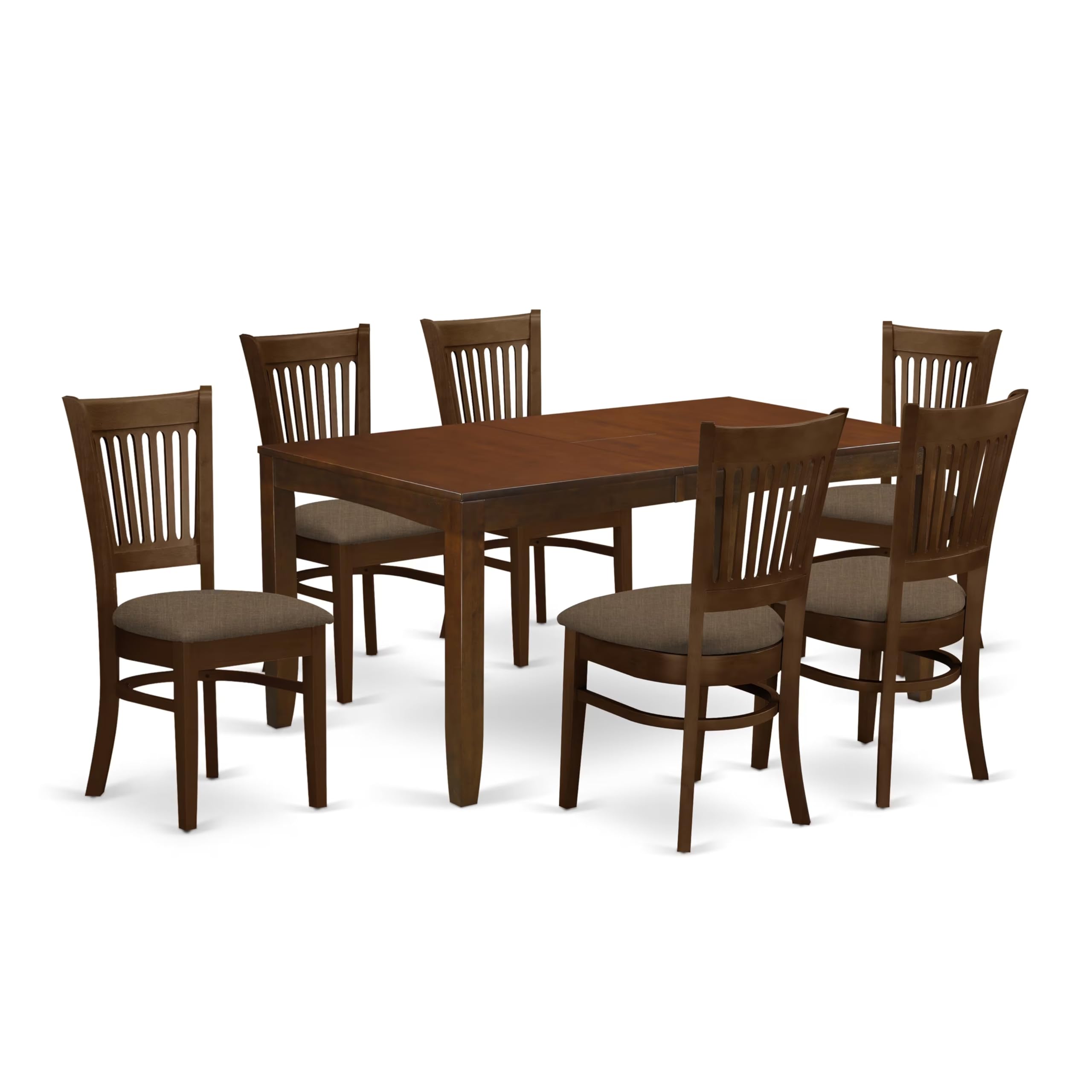 East West Furniture LYVA7-ESP-C 7 Piece Kitchen Table Set Consist of a Rectangle Dining Table with Butterfly Leaf and 6 Linen Fabric Dining Room Chairs, 36x66 Inch, Espresso