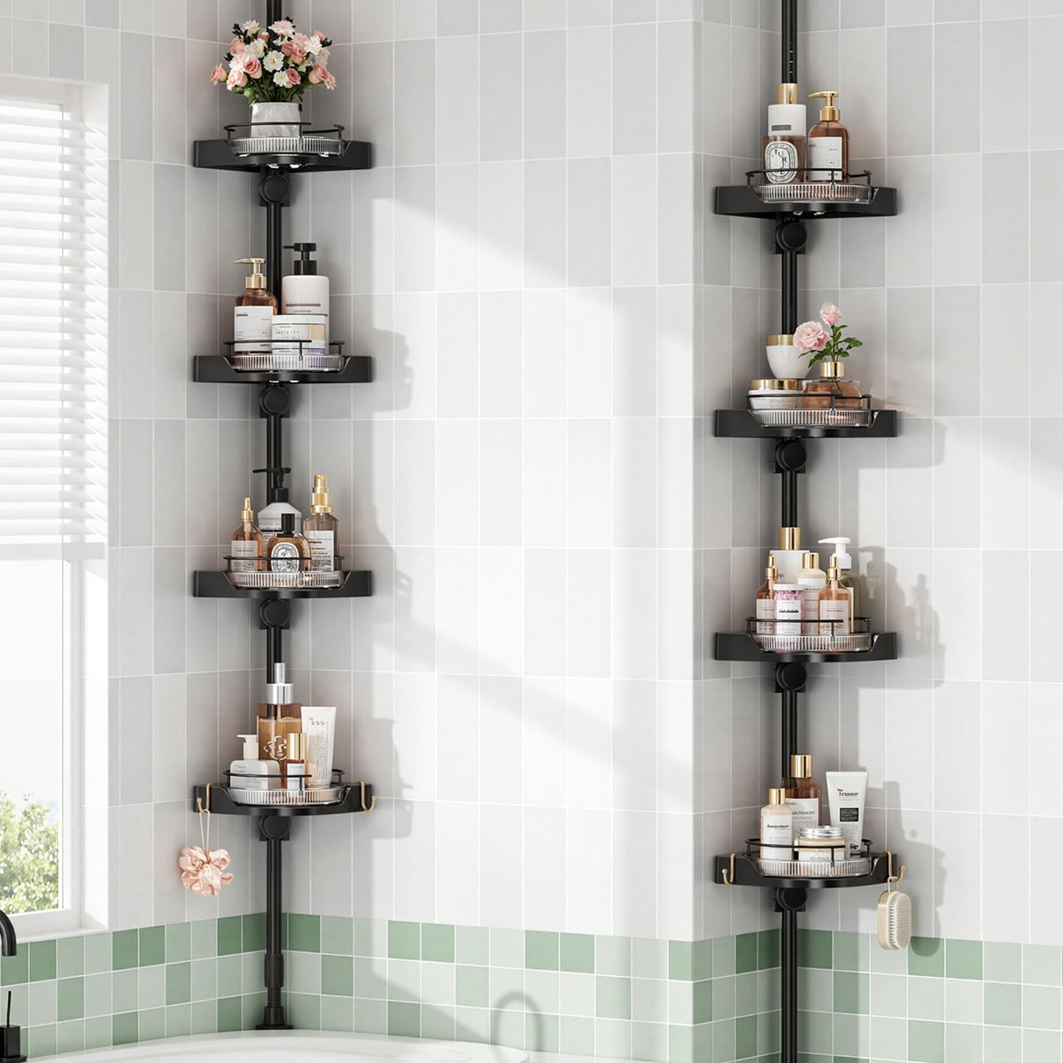 shuang qing 360 Rotating Corner Shower Caddy Tension Pole Organizer, Black