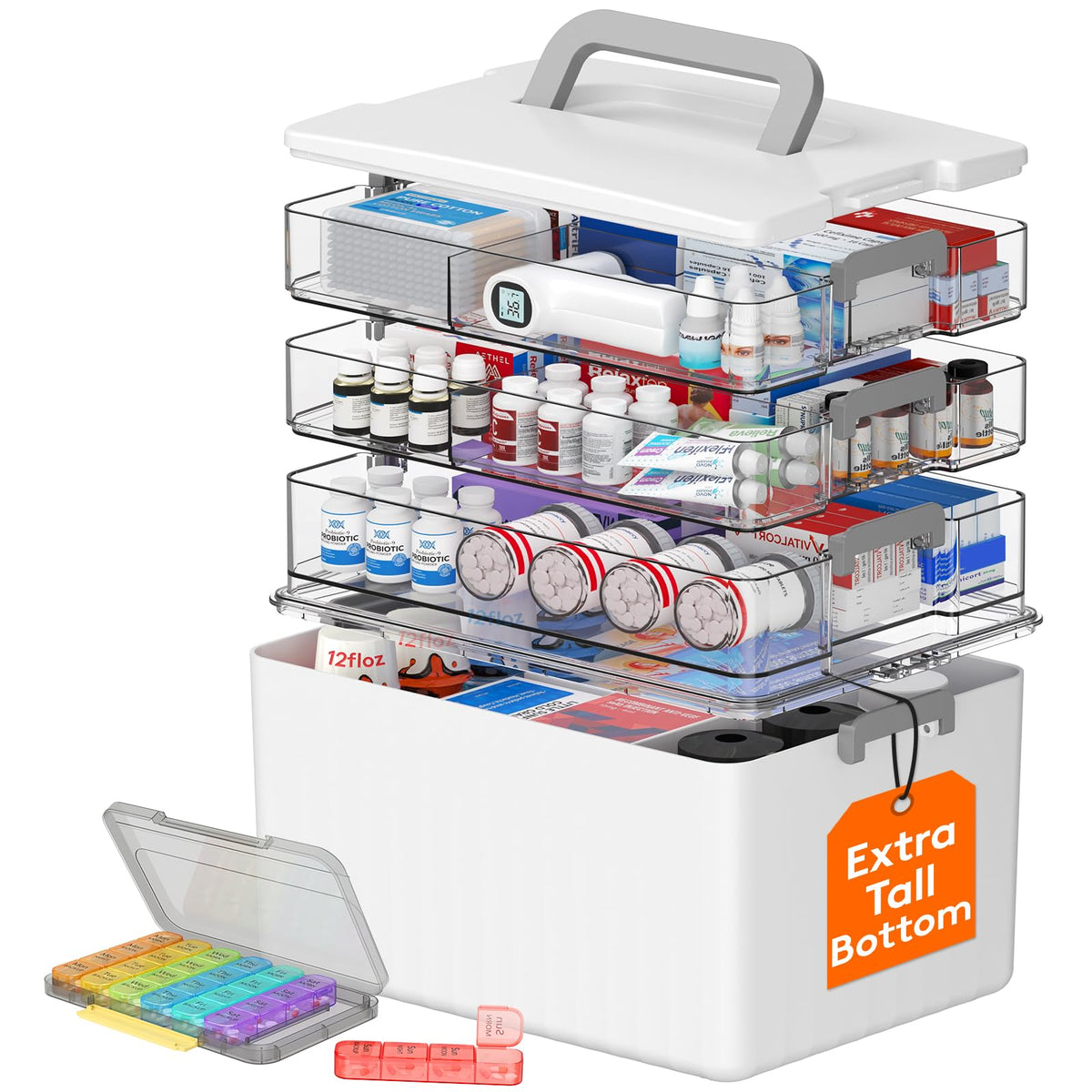 Lifewit 4Tier ExtraTall Medicine Cabinet Organizer with Handle& Pill Case