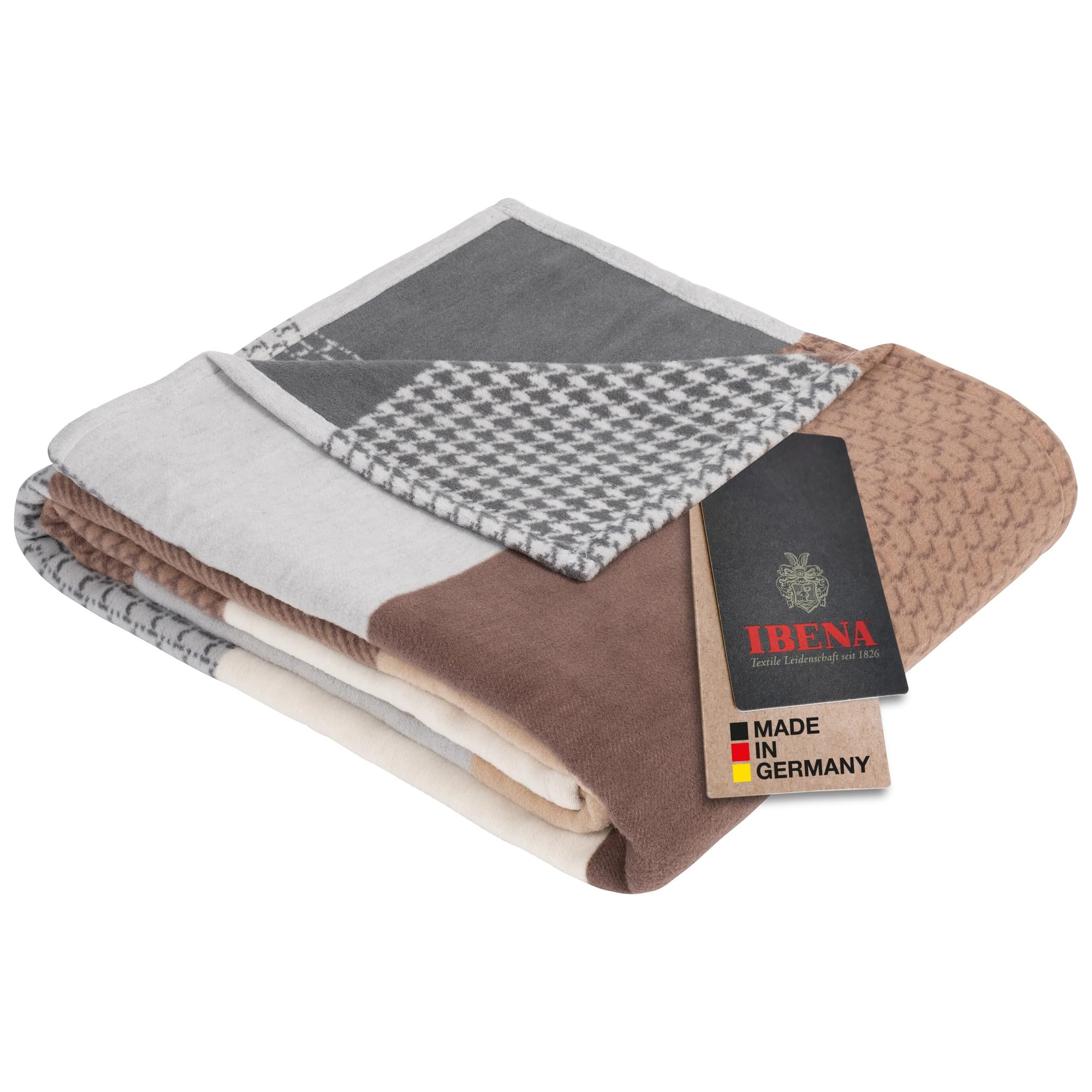 Ibena Pittsburgh Baumwolldecke 140X200 Cm- Kuscheldecke 100% Baumwolle Patchwork Muster Braun Beige, Angenehm Leichte Und Kusche