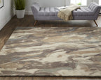 HomeRoots 512732 8 x 10 ft. Brown Gray & Tan Wool Abstract Hand Tufted Handmade Stain Resistant Rectangle Area Rug