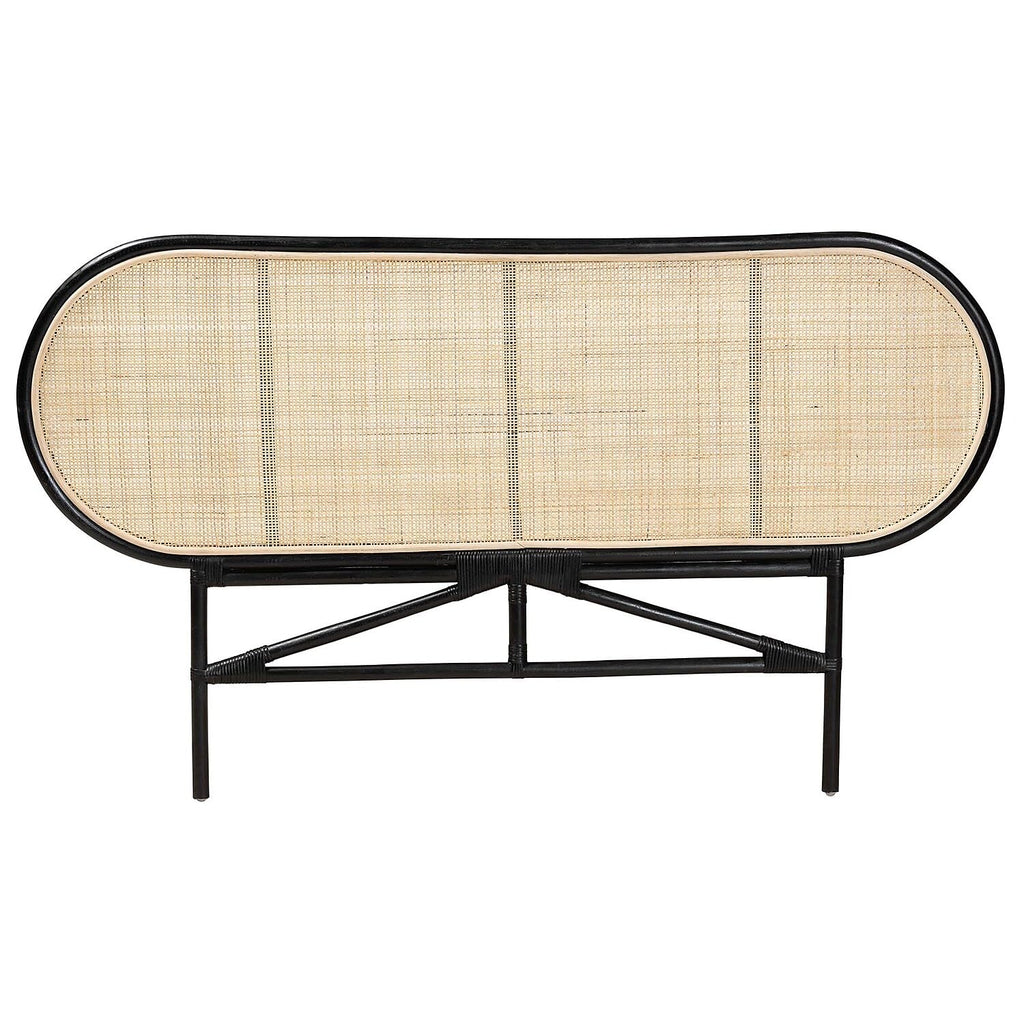 Baxton Studio Reegan Queen Rattan Headboard, 65-inch W x 1.2 -inch D x 37.4-inch H, Black/Natural Brown (232-13246-HiT)
