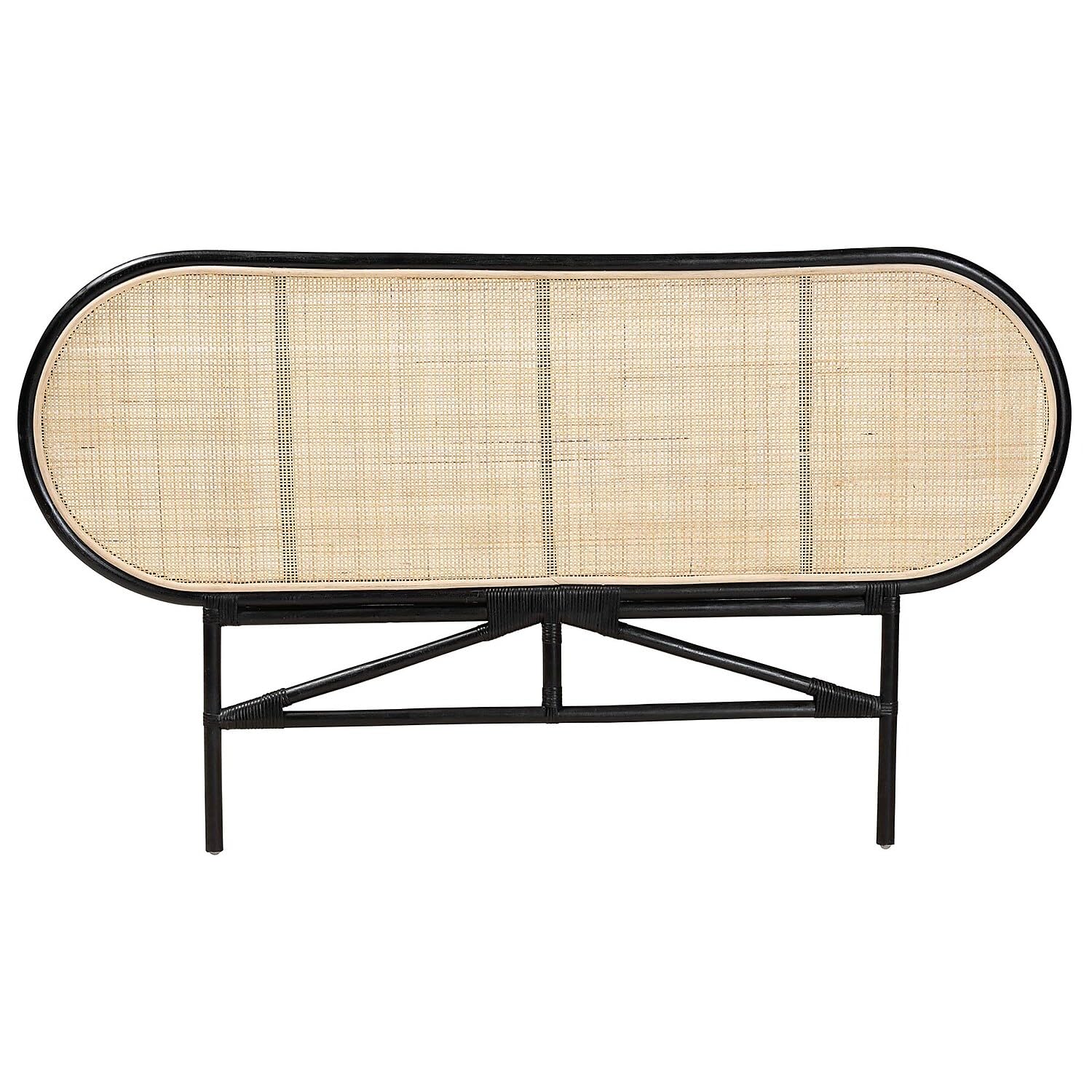 Baxton Studio Reegan Queen Rattan Headboard, 65-inch W x 1.2 -inch D x 37.4-inch H, Black/Natural Brown (232-13246-HiT)