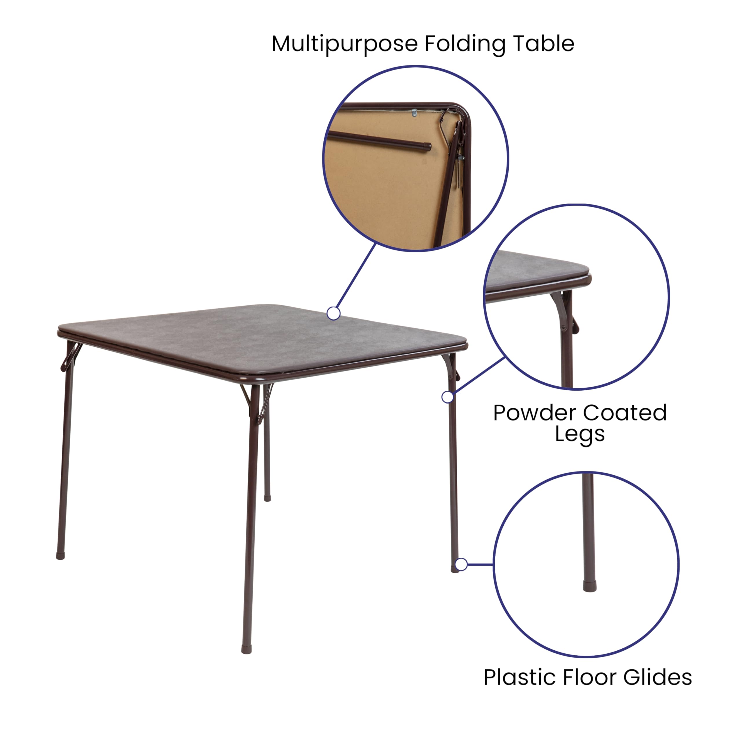 Flash Furniture Madelyn 33.5&quot; Square Folding Multipurpose Card Table with Padded Vinyl Top, Portable Folding Game Table for 4 Players, Brown
