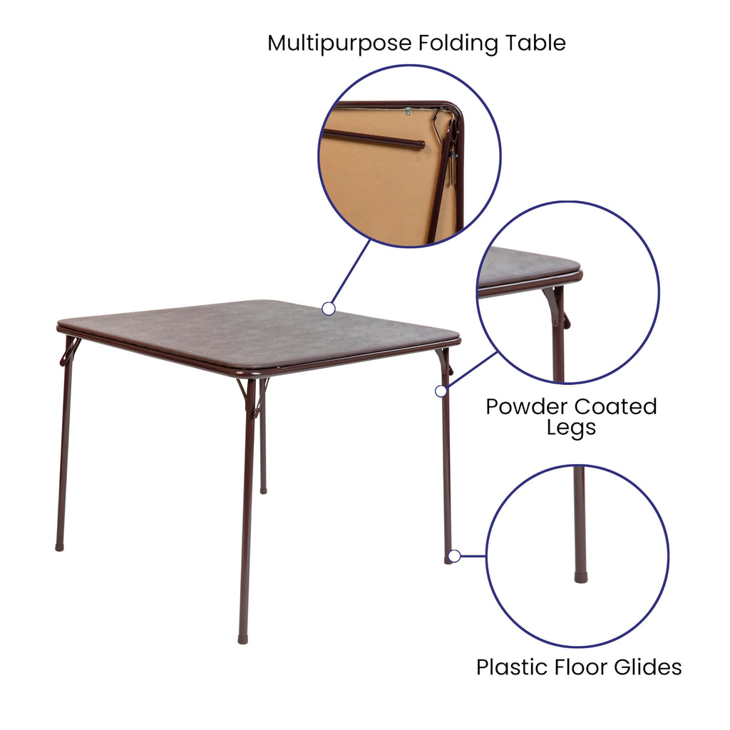 Flash Furniture Madelyn 33.5" Square Folding Multipurpose Card Table with Padded Vinyl Top, Portable Folding Game Table for 4 Players, Brown