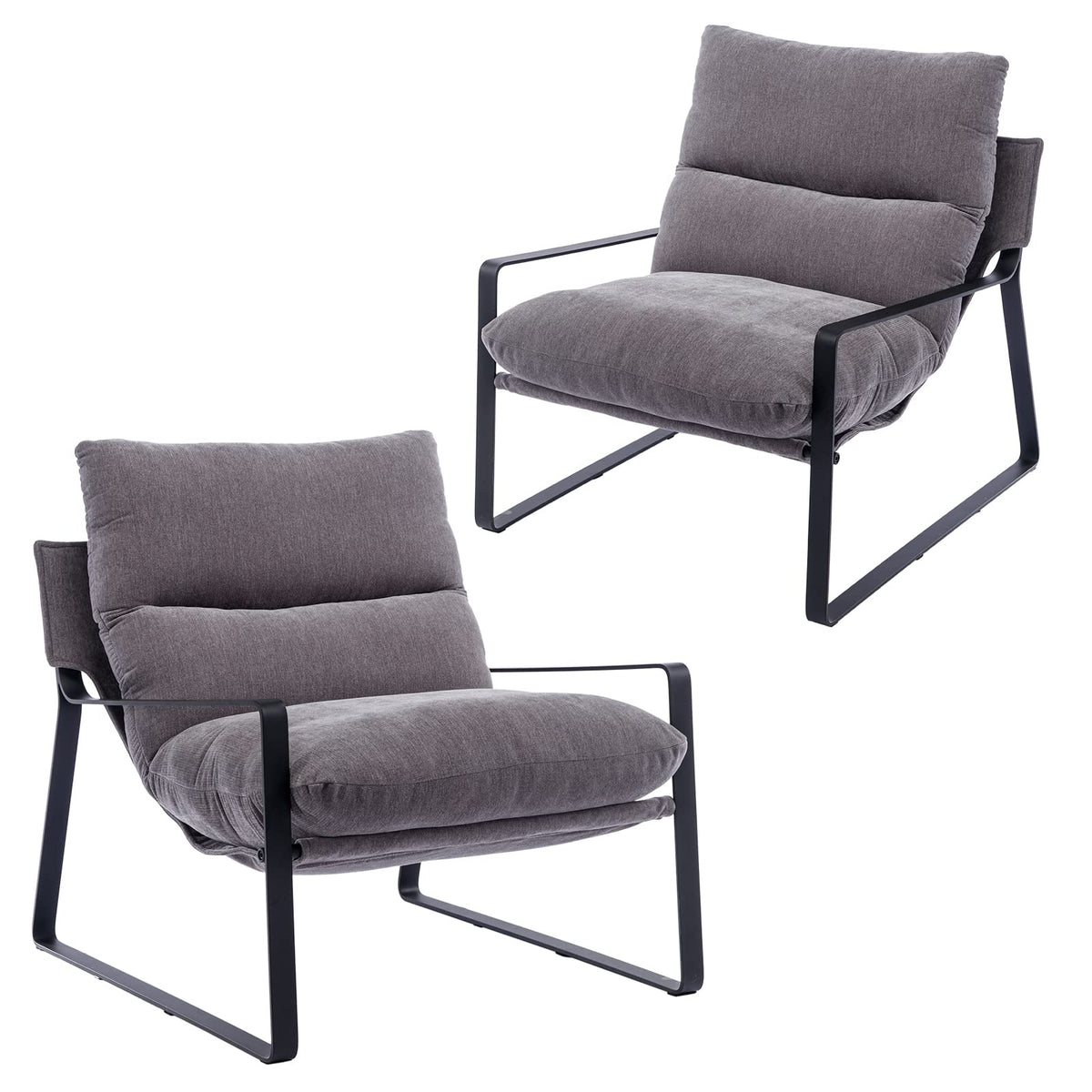 Duomay Modern Accent Arm Chair Set Of 2, Comfy Linen Lounge Lazy Chair With Metal Leg, Mid-Century Corner Chair For Living Room