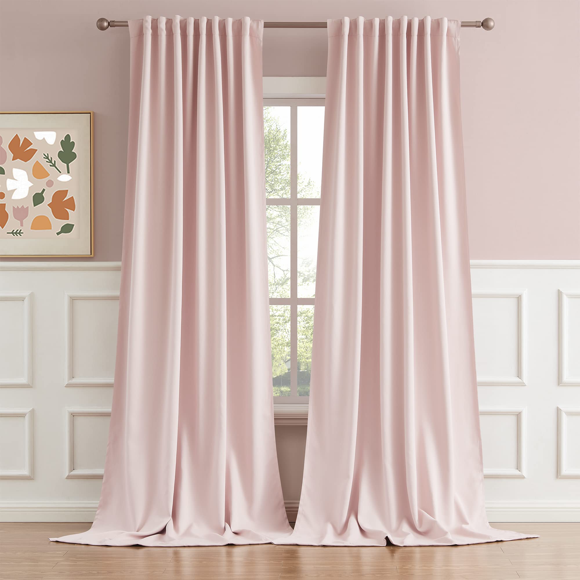 DUALIFE Solid Back Tab and Rod Pocket Curtains - Baby Pink Curtains Panels for Girls Room Nursery Thermal Insulated Blackout Win