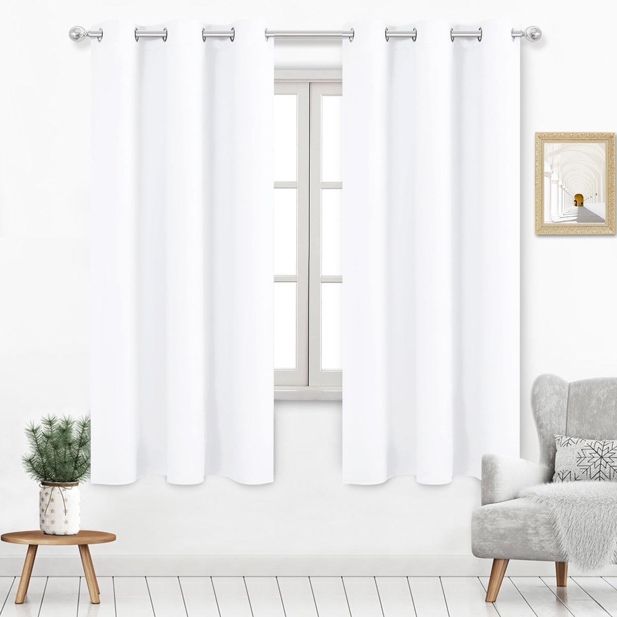 Dwcn Pure White Window Curtain Panels 38X63 Inches Long,With White Middle Layer,2 Curtain Panels For Living Room,Bedroom,Dining