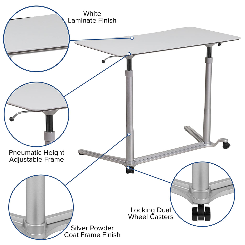 Flash Furniture Merritt Sit-Down, Stand-Up Light Gray Computer Ergonomic Desk with 37.375''W Top (Adjustable Range 29'' - 40.75'')
