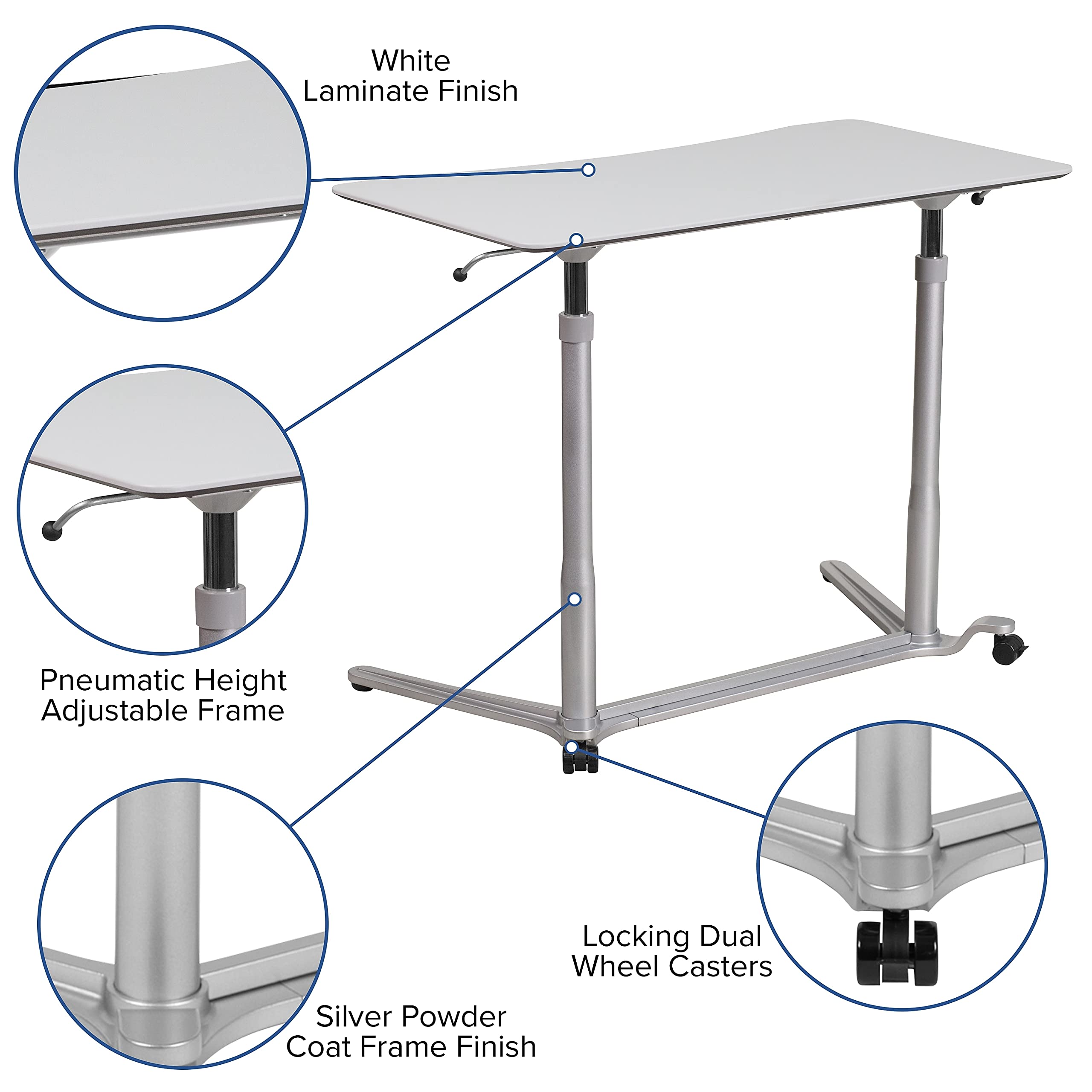 Flash Furniture Merritt Sit-Down, Stand-Up Light Gray Computer Ergonomic Desk with 37.375''W Top (Adjustable Range 29'' - 40.75'')