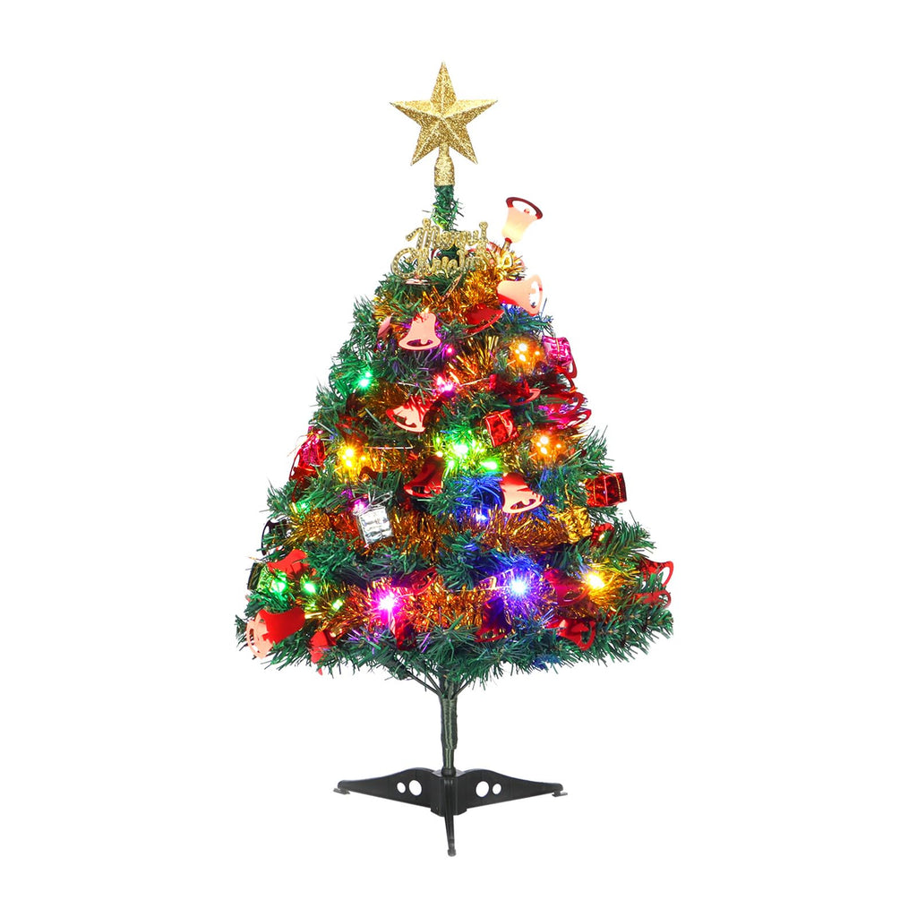 Mini Xmas Tree, 24''/60cm Artificial Small Tabletop Christmas Pine Tree with Ornaments for Holiday Home Office Decoration