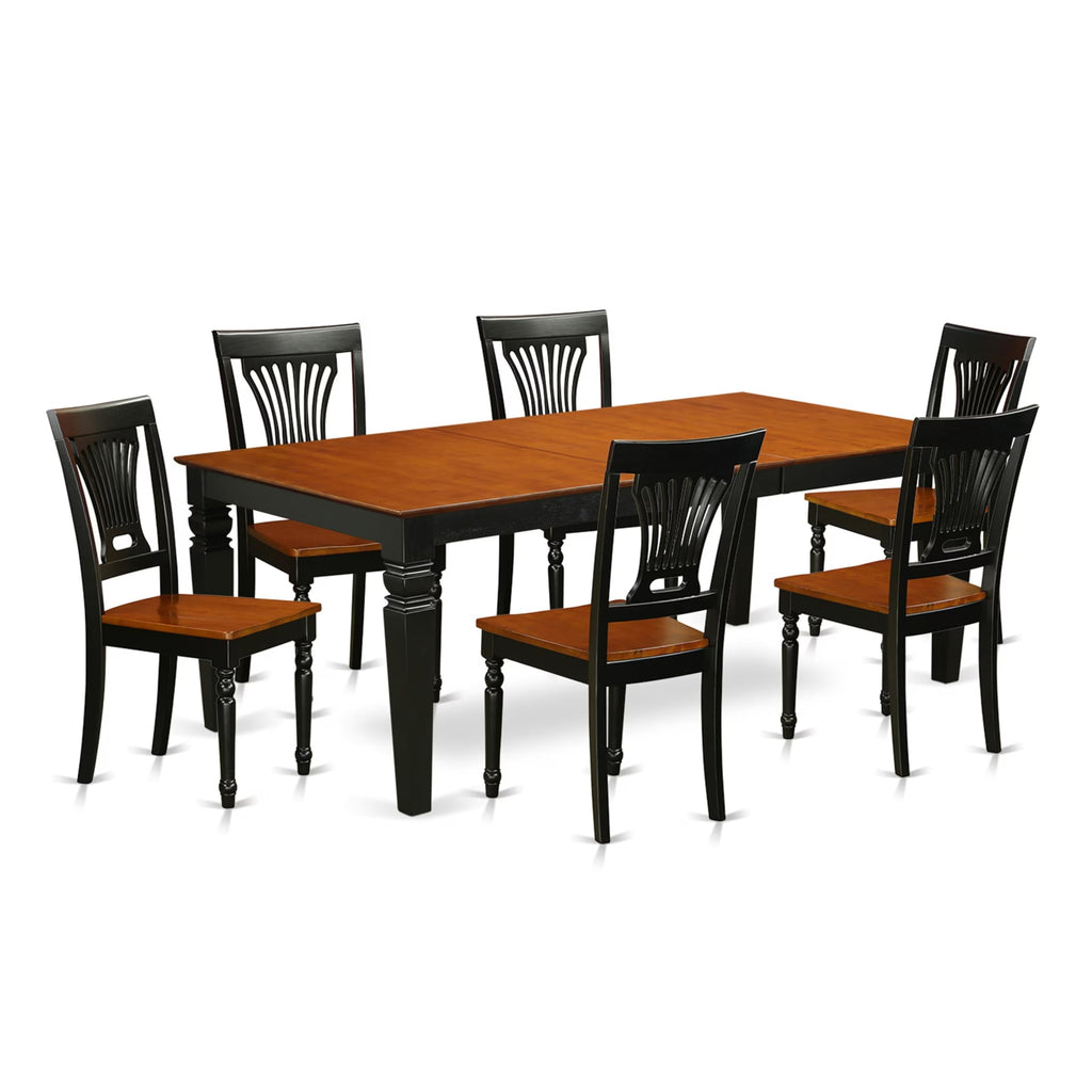 East West Furniture LGPL7-BCH-W 7 Piece Dining Room Furniture Set Consist of a Rectangle Wooden Table with Butterfly Leaf and 6 Kitchen Dining Chairs, 42x84 Inch, Black & Cherry