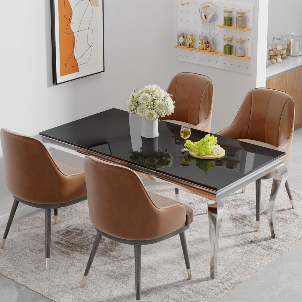 Acme Fabiola Dining Table in Stainless Steel and Black Glass
