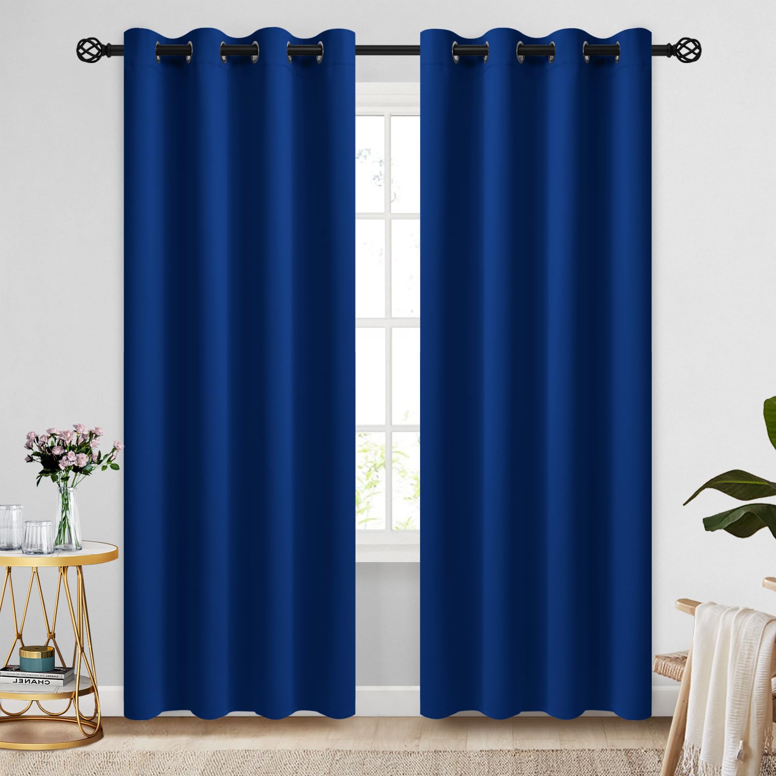 Cosviya Grommet Blackout Room Darkening Royal Blue Curtains 84 Inch Length 2 Panels,Thick Polyester Light Blocking Insulated The