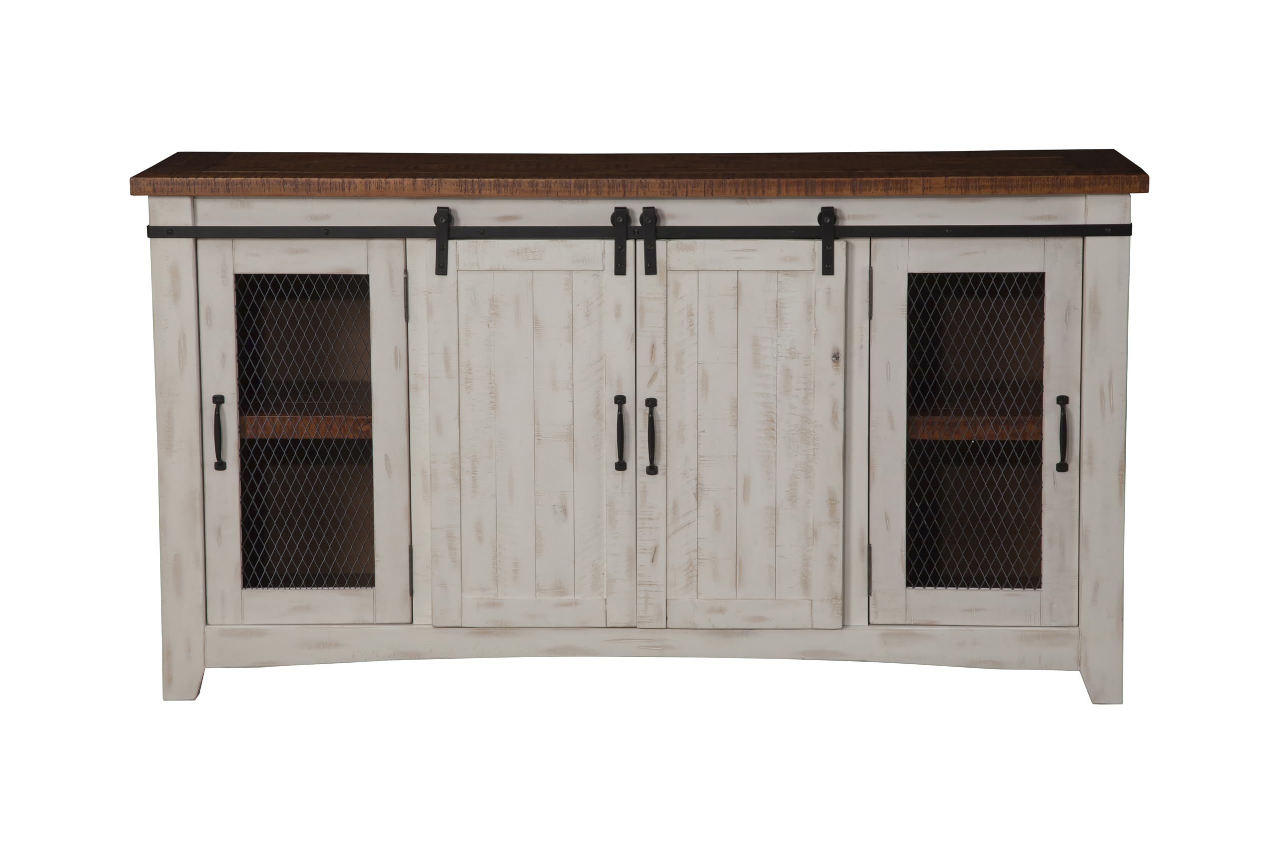 Martin Svensson Home Rustic 65” Solid Wood Tv Stand With Storage, White And Aged Distressed Pine