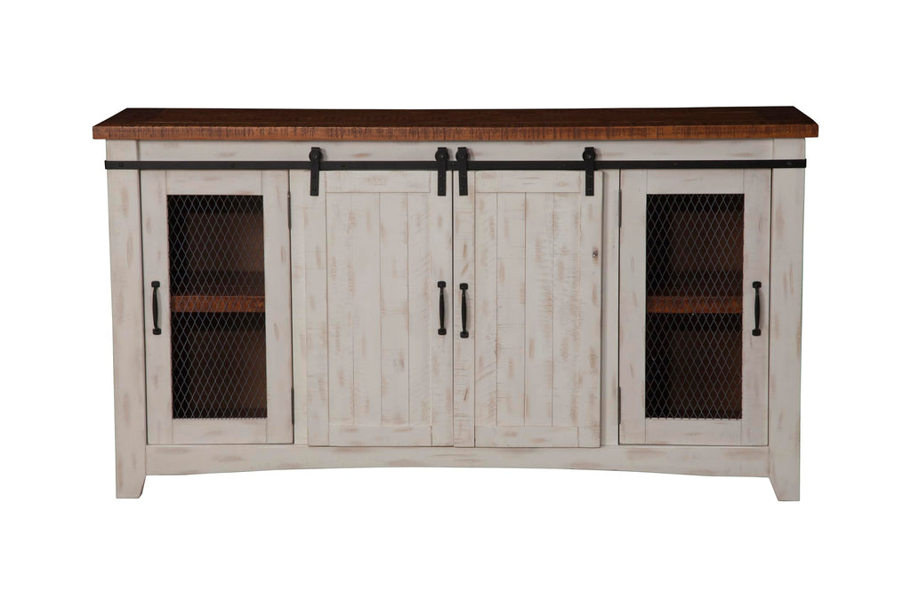 Martin Svensson Home Rustic 65” Solid Wood Tv Stand With Storage, White And Aged Distressed Pine
