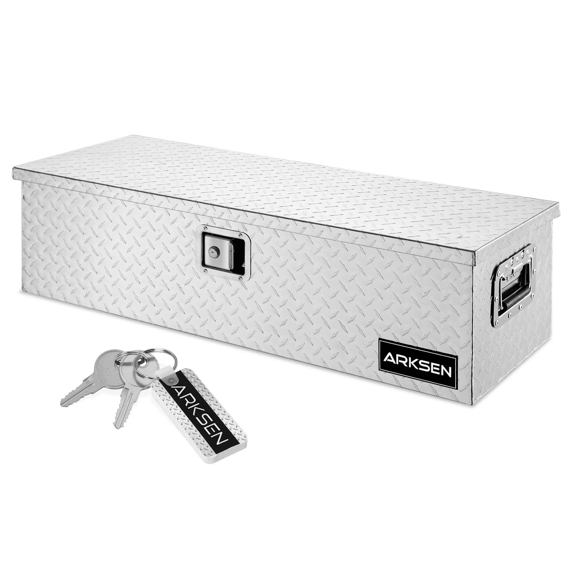 Arksen 39 Inch Heavy Duty Aluminum Diamond Plate Tool Box, Waterproof Truck Storage Organizer Chest For Pick Up Truck Bed, Rv Tr