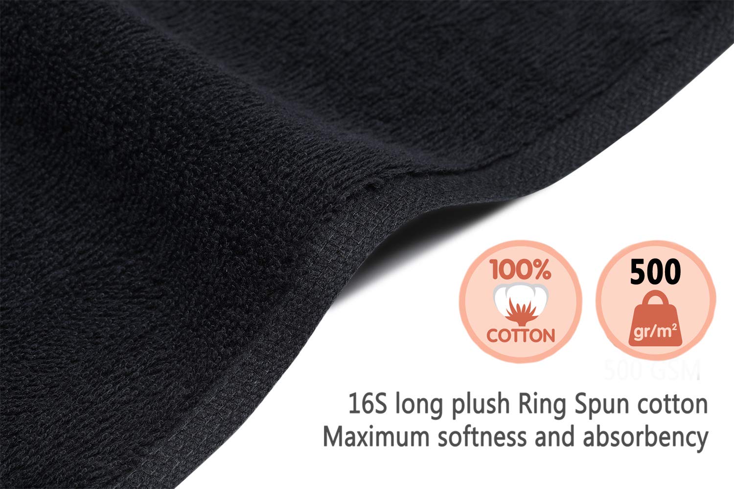 Perfehair Black Salon Towels (2-Pack, 16 X 27 Inches)-Barber Hand Cotton Towel For Gym, Bath, Spa, Shaving, Shampoo