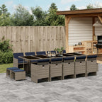 vidaXL - 15-Piece Patio Dining Set with Cushions - Gray Poly Rattan Garden Furniture, Tempered Glass Tabletop, Foldable Chairs and Stools - Outdoor, Backyard, Garden, Deck, Lounge Area