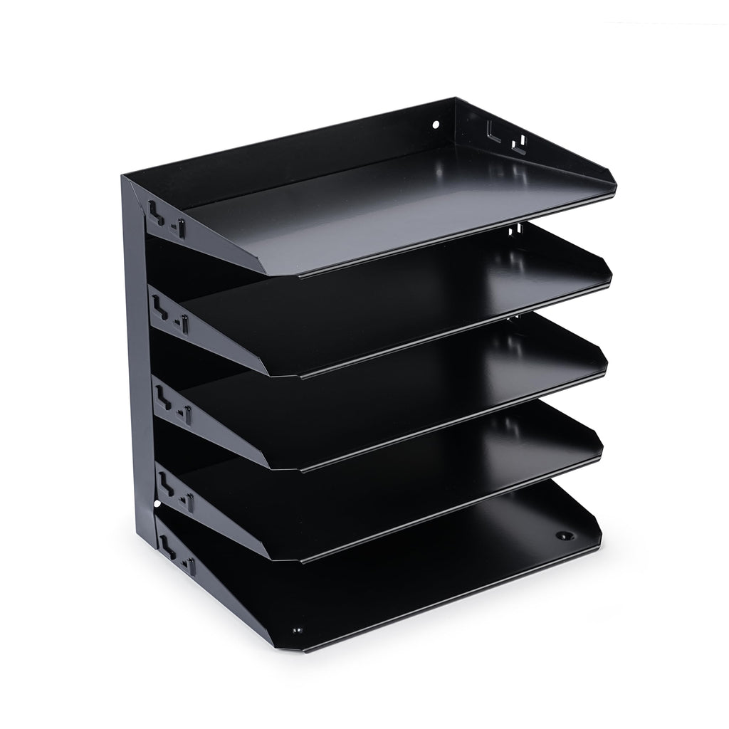 Huron Desktop Horizontal 5-Slot File Organizer, Black Commercial Grade Steel