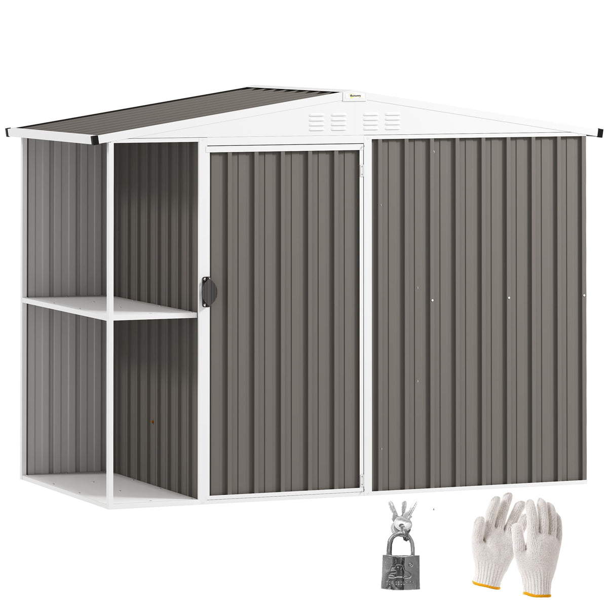 Outsunny 8 X 4Ft Outdoor Storage Shed With Lock, 2-Tier Storage Rack, Air Vents, Garden Tool Shed For Backyard, Patio, Lawn, War