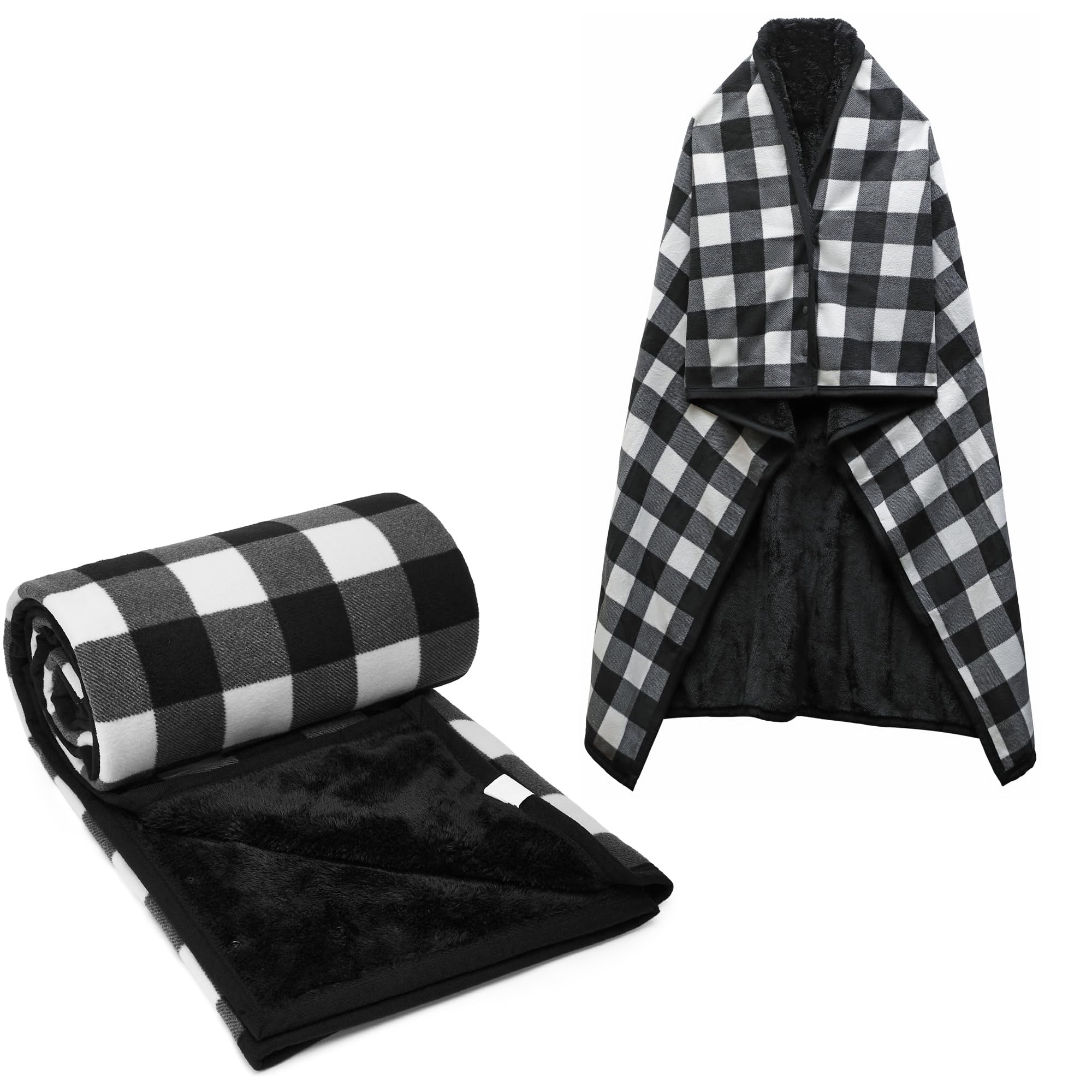 Forestfish Fleece Wearable Blanket Oversized, Comfy Lightweight Lap Blanket Poncho Throw With Buttons, 63X 55   (Black)