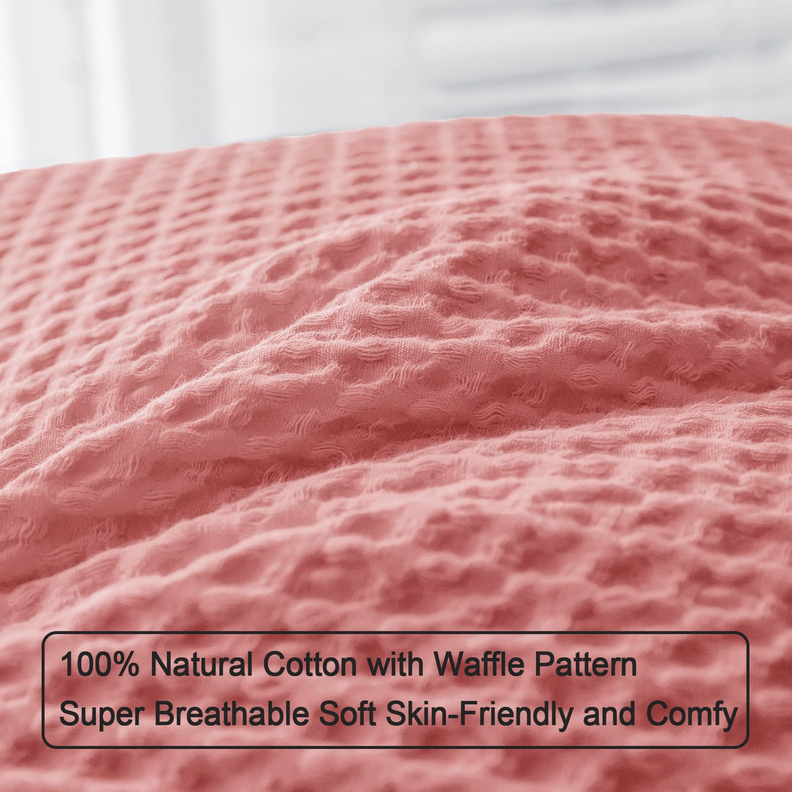 Phf 100% Cotton Waffle Weave Euro Shams Pillow Covers 26' X 26', No Insert, 2 Pack Elegant Home Decorative Euro Throw Pillow Covers For Bed Couch Sofa, Coral Pink