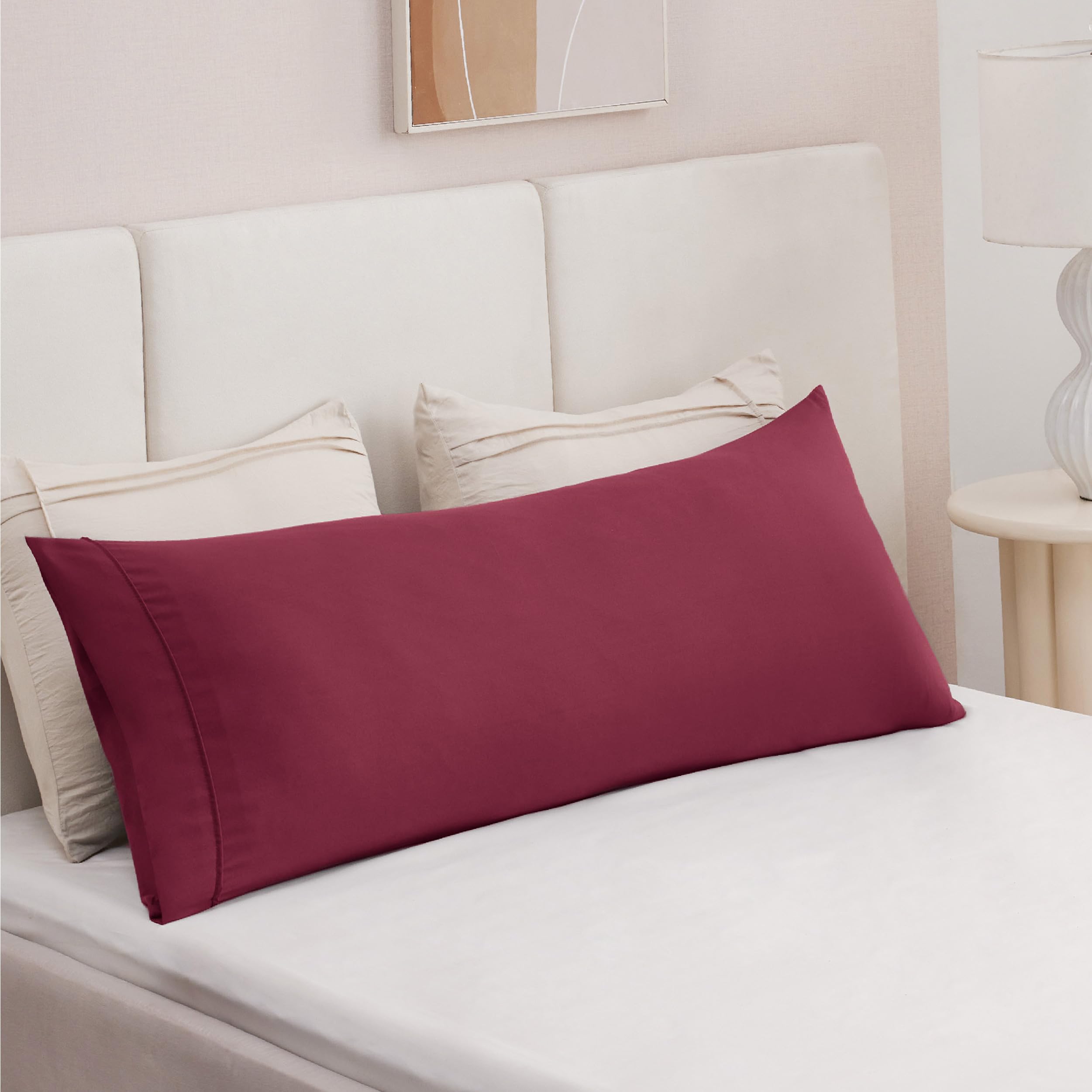 Bedsure Body Pillow Case Cover - Burgundy Polyester Microfiber Long Pillow Cases, Ultra Soft And Cozy Body Pillowcase With Envelope Closure, 1 Pack, 20X54 Inches