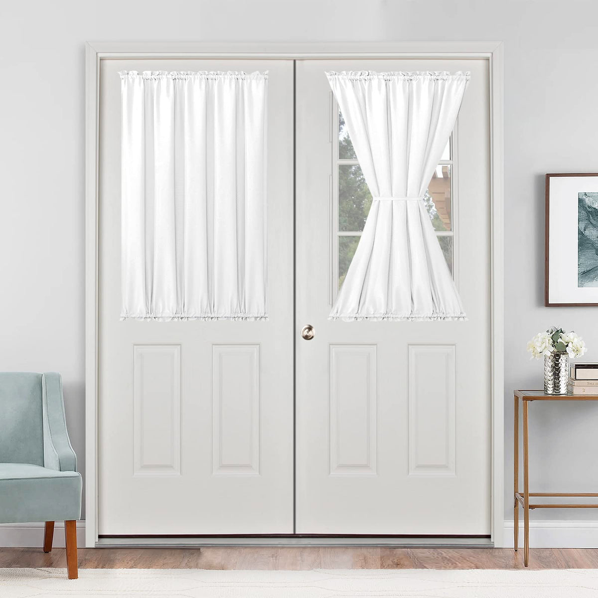 Hiasan French Door Curtains For Small Window, Rod Pocket Semi Sheer Privacy Curtains For Side Light Front Door, 1 Panel (White,