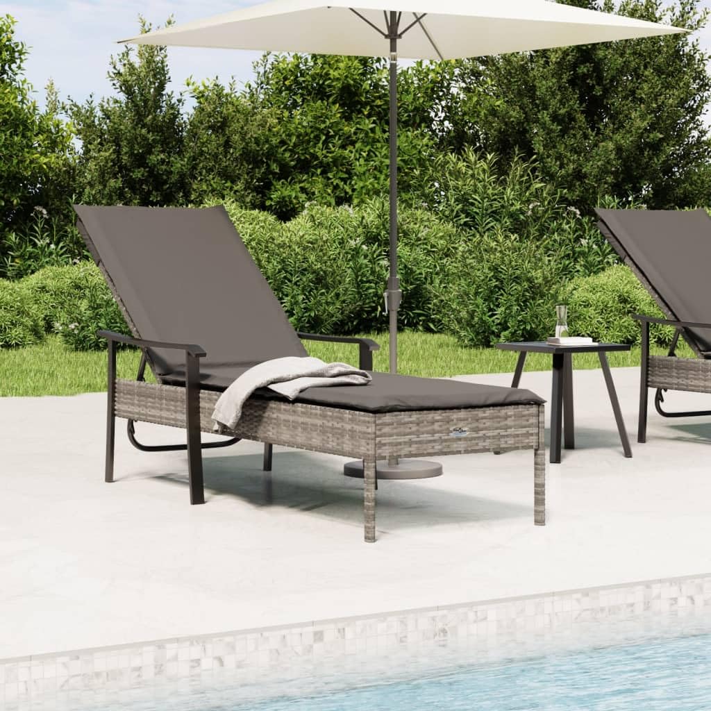 vidaXL Modern Sun Lounger with Adjustable Backrest and Thick Padded Cushion - Weather Resistant PE Rattan Patio Lounger with Powder-Coated Steel Frame - Gray/Dark Gray