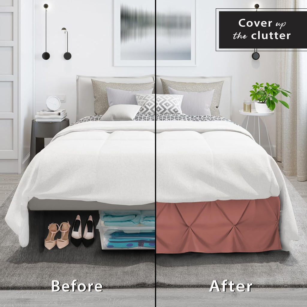 Nestl Pink Clay Bed Skirt Cal King Size, Pinch Pleat Cal King Bed Skirt, 14' Inch Drop Cal King Bedskirt, Hotel Quality Bed Skirts, Microfiber Bedskirt For Cal King Bed, Pink Clay Cal King Bed Skirt