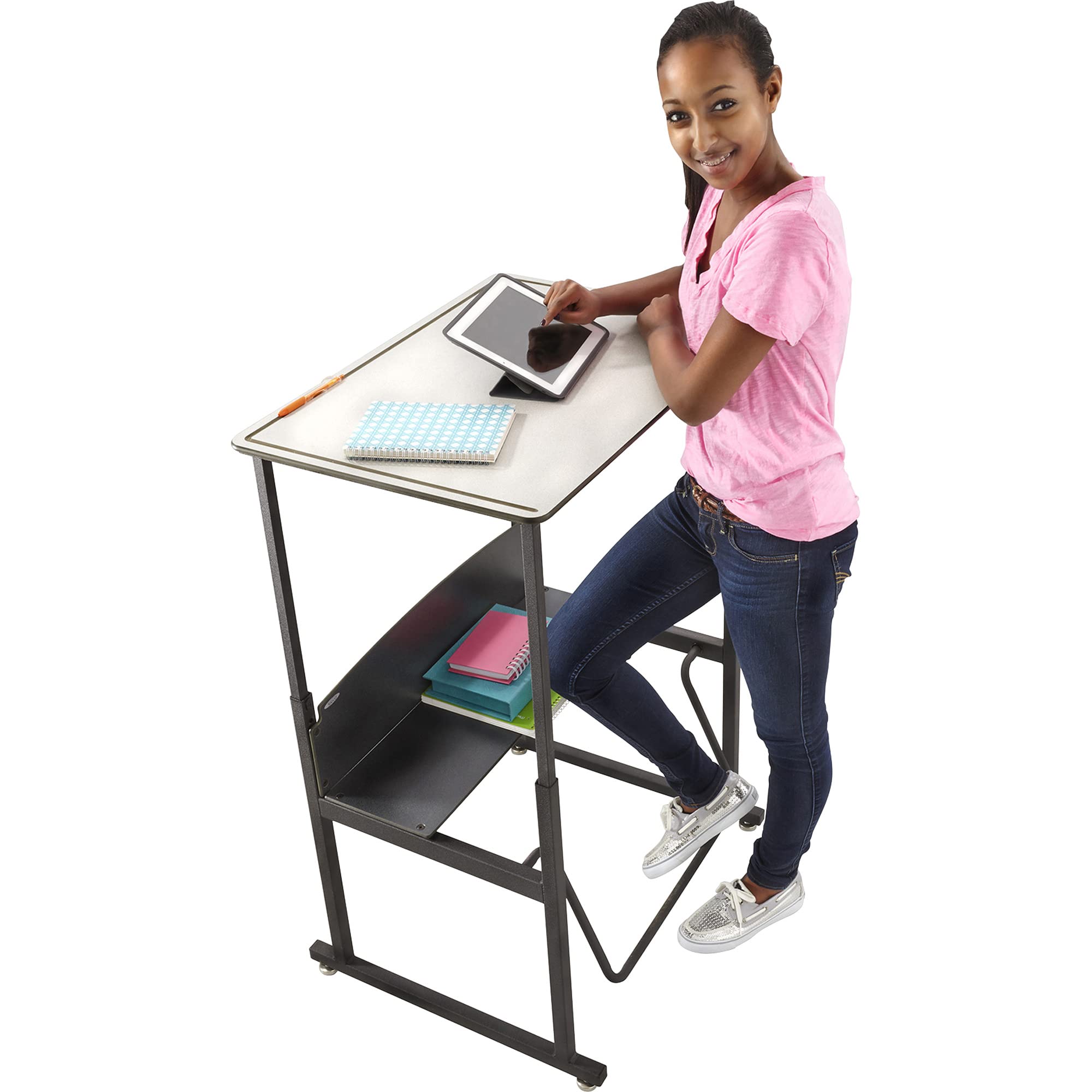 Safco Products AlphaBetter Adjustable-Height Desk, 36&quot; W x 24&quot; D Standard Desktop, Book Box, Swinging Footrest Bar