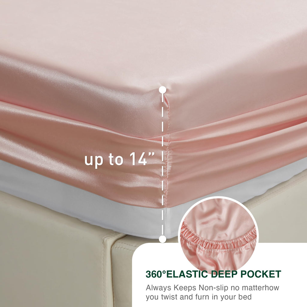 Love'S Cabin Twin Satin Sheets Sets - 3 Piece Coral Silky Satin Bed Sheets Twin With Deep Pockets, Luxury Silk Feel Satin Twin Size Sheet Set Bedding Set (1 Flat Sheet,1 Fitted Sheet,1 Pillow Case)