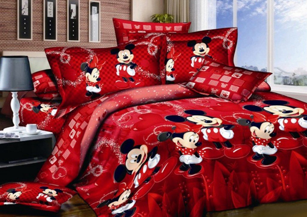 Haru Homie 100% Cotton Kids Reversible Printing Mickey Mouse Couples Duvet Cover 3Pcs Bedding Set With Zipper Closure,Queen(No C