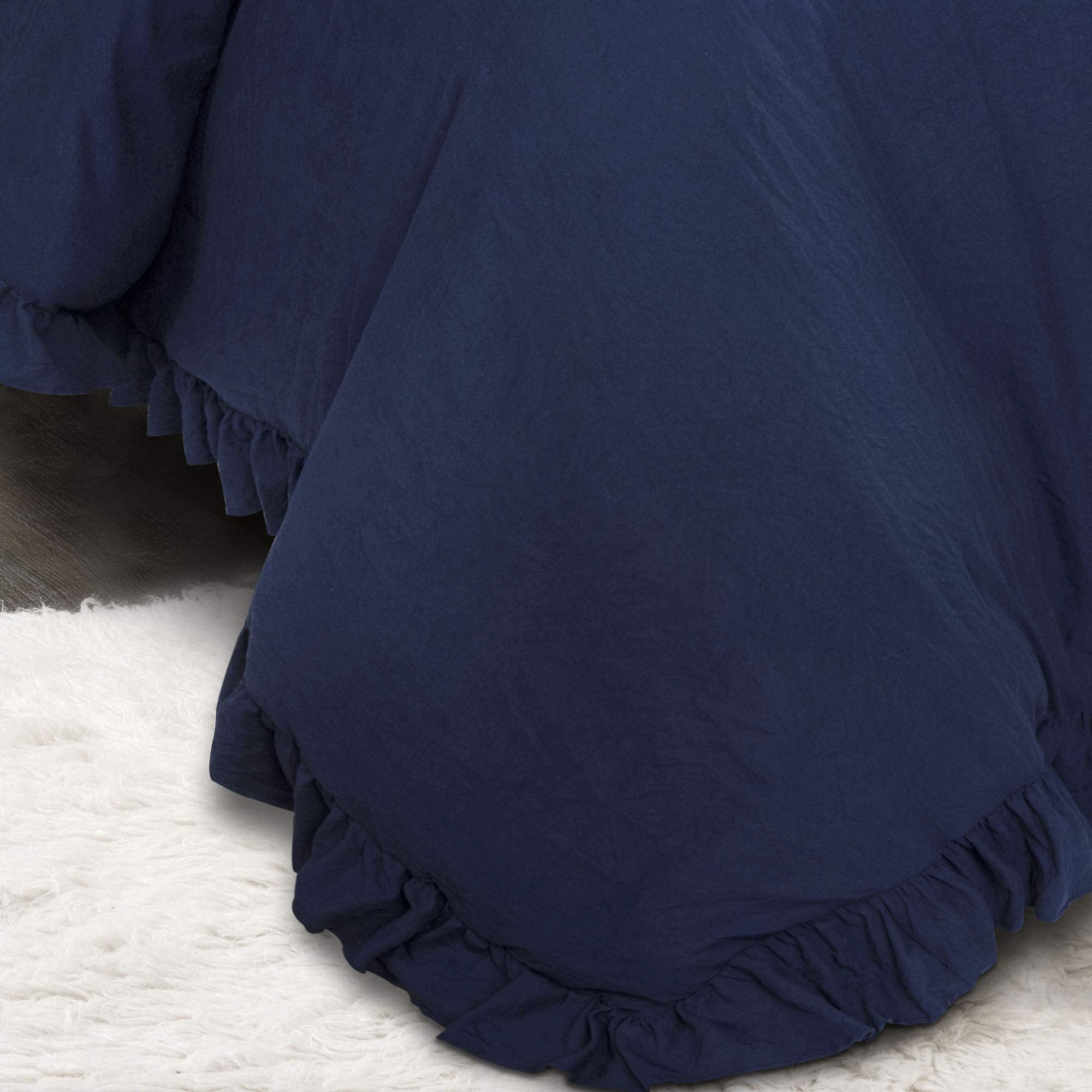 Lush Decor Reyna Ruffle Comforter Set - 3 Piece Cozy Ruffled Bedding Set - Timeless Elegance And Comfort For Bedroom - King, Nav