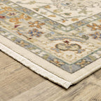 HomeRoots 509301 8 x 11 ft. Ivory Oriental Power Loom Stain Resistant Rectangle Area Rug with Fringe