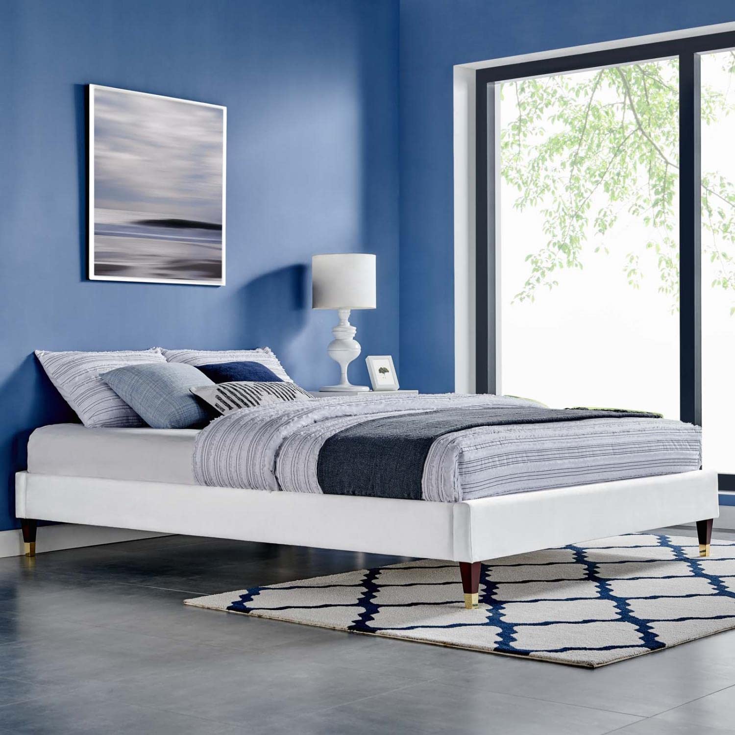 Modway Harlow Full Performance Velvet Platform Bed Frame in White