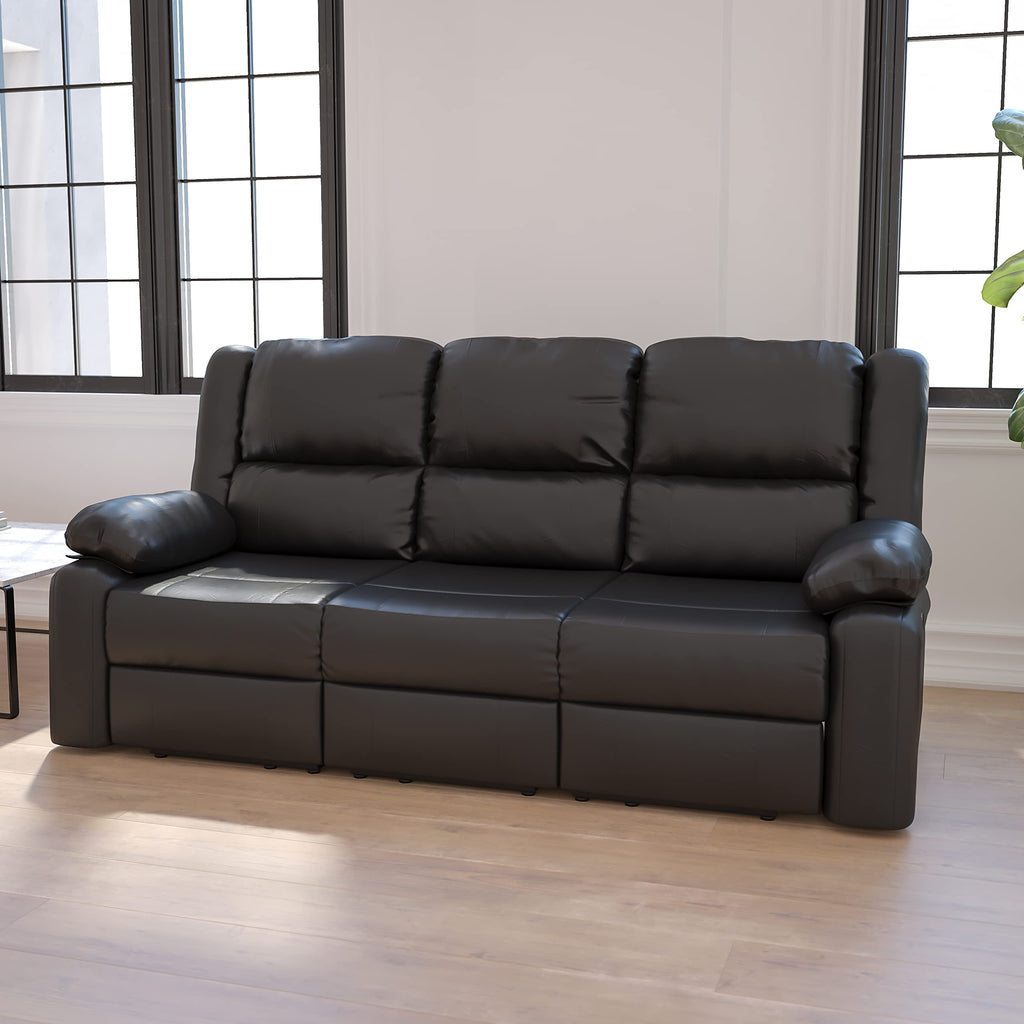 Flash Furniture Harmony Series Black Leathersoft Sofa With Two Built-In Recliners