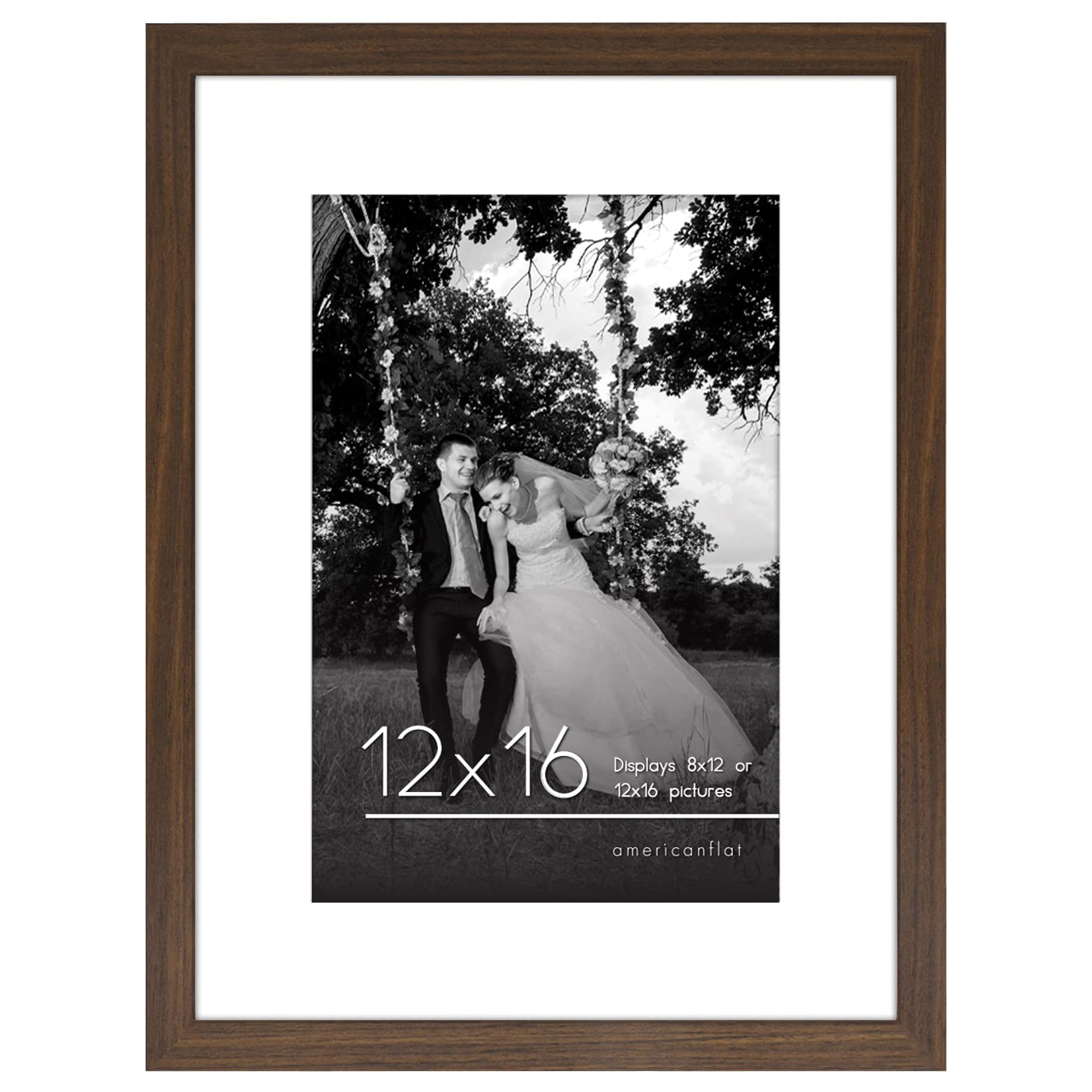Americanflat 12x16 Picture Frame with Shatter-Resistant Glass - Use as 8x12 Frame with Mat or 12x16 Frame Without Mat - Signatur