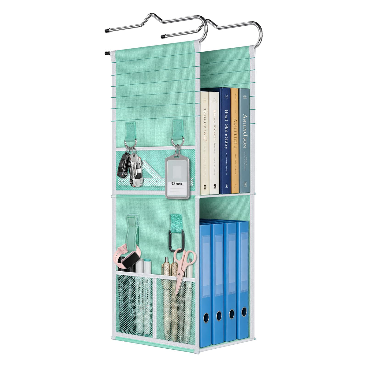 Syeeiex Hanging Locker Organizer, Locker Shelf, Green and White, 2 Tier