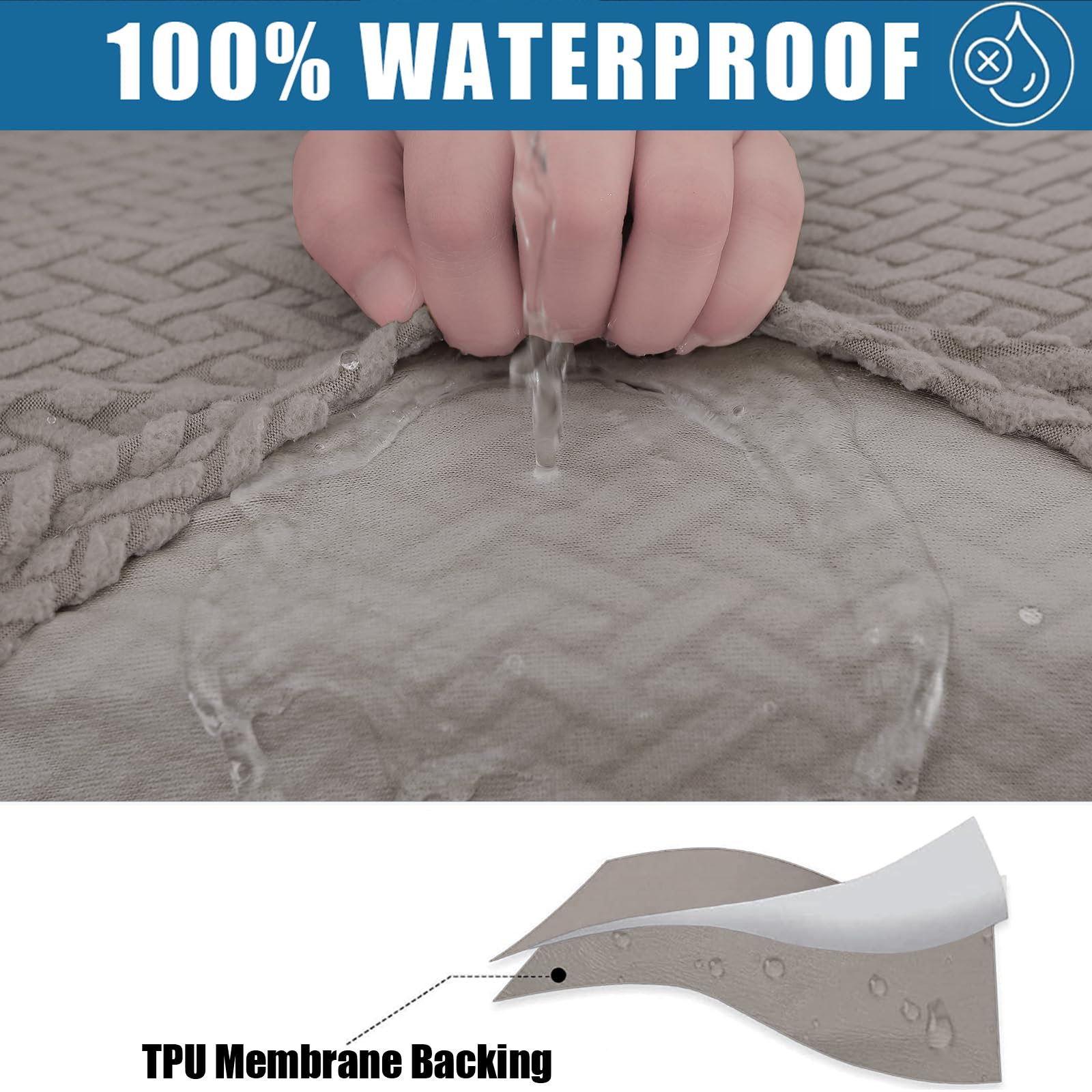 Smiry Waterproof Couch Cushion Covers, Stretch Jacquard Sectional Couch Covers, L Shape Chaise Lounge Sofa Slipcover, Washable Elastic Furniture Protector For Pets, Kid (Chaise Cover, Taupe)