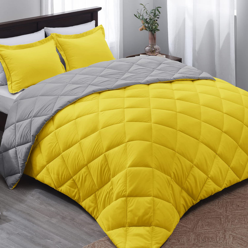 Basic Beyond Twin Comforter Set - Yellow And Gray Comforter Set Twin, Reversible Twin Bed Comforter Set For All Seasons, Yellow/Grey, 1 Comforter (66'X92') And 1 Pillow Sham (20'X26'+2')
