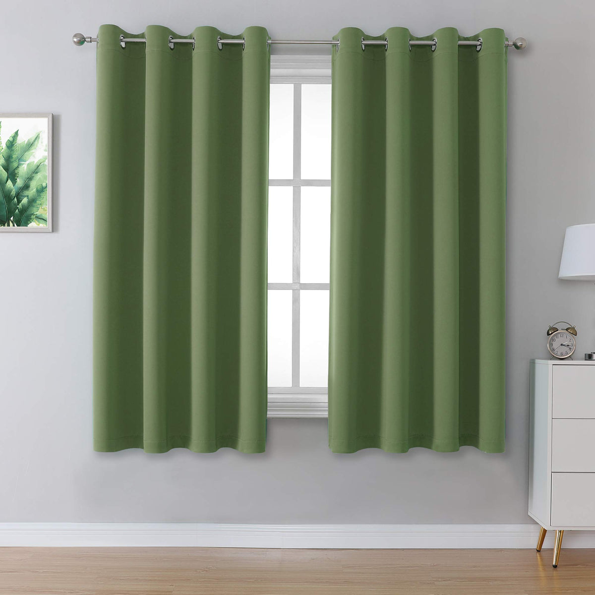 Dualife Sage Green Solid Curtains For Bedroom Short Small Window Treatment Blackout Thermal Insulated Curtain Panels 52 By 54 In