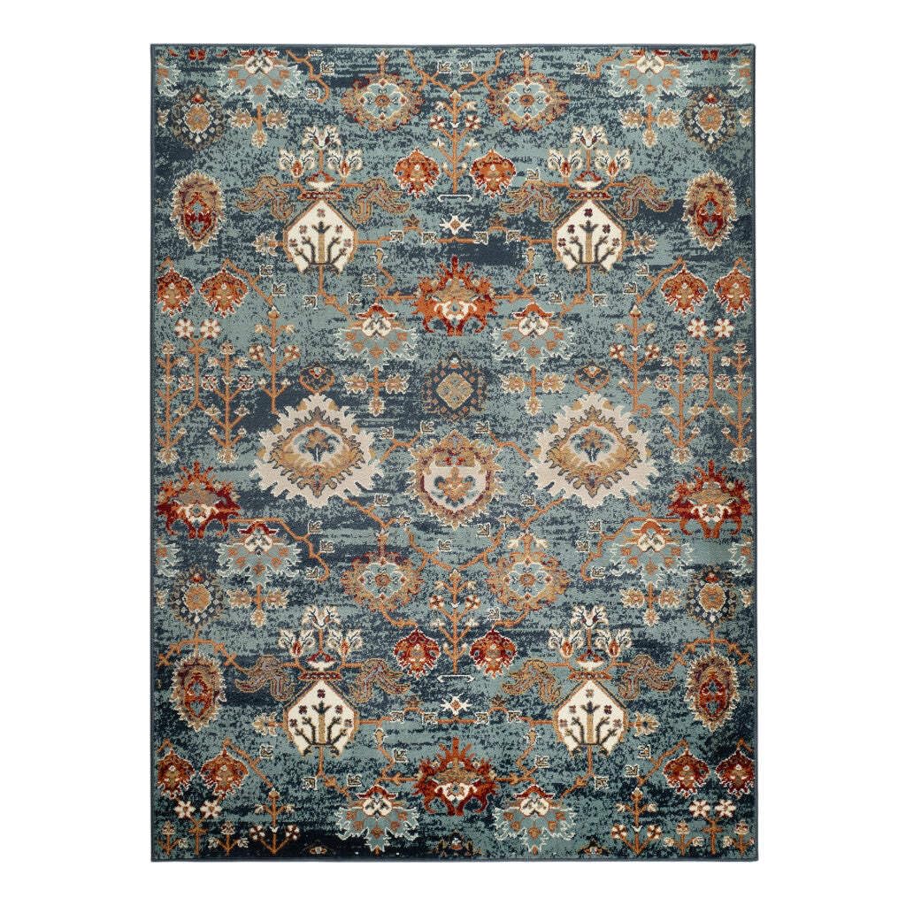 HomeRoots 531773 9 x 12 ft. Teal Blue Oriental Power Loom Rectangle Area Rug